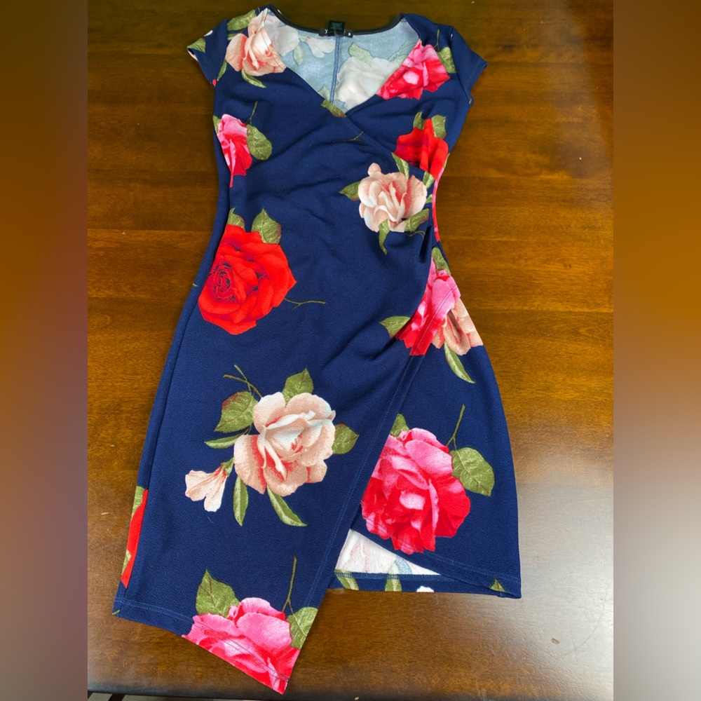 Floral Strapless Dress in Navy and Red